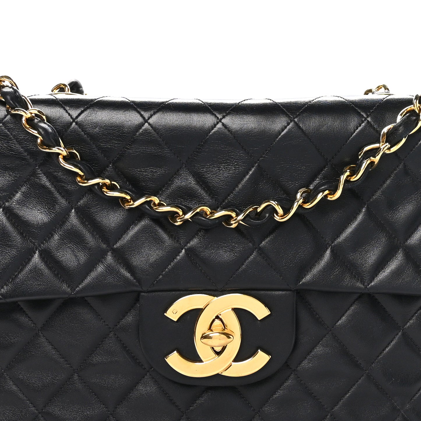 Lambskin Quilted XL Jumbo Single Flap Black