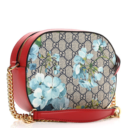 Gucci GG Supreme Monogram Blooms Mini Chain Shoulder Bag Beige Blue Navy Hibiscus Red 2 of 9