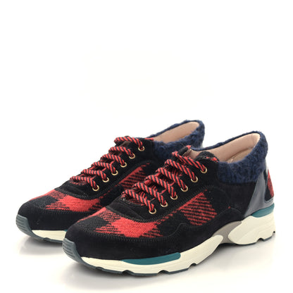 Chanel Tweed Suede Patent Calfskin Sneakers 36.5 Red Black Navy 3 of 8