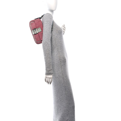 Fendi Velvet Snakeskin Beaded Crystal Baguette Pink 2 of 11