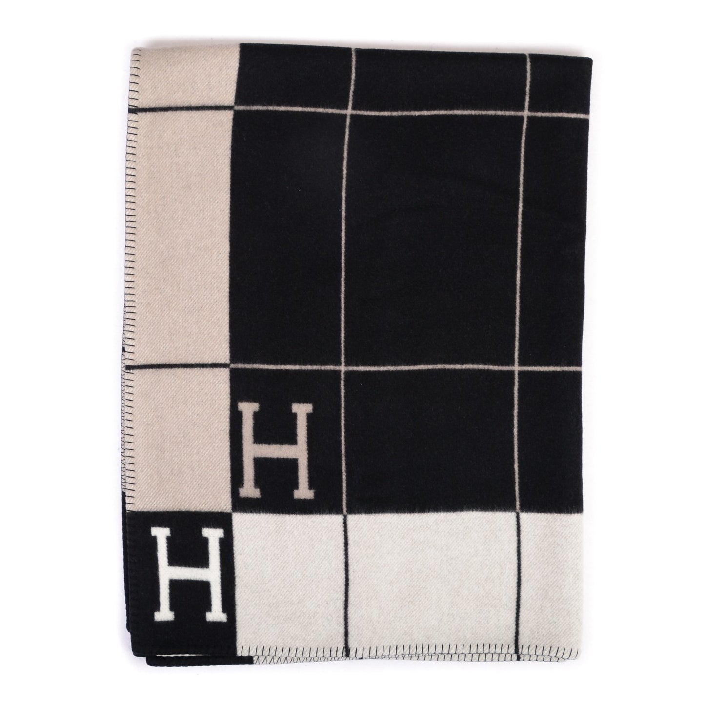 Wool Cashmere Avalon III Blanket Ecru Black