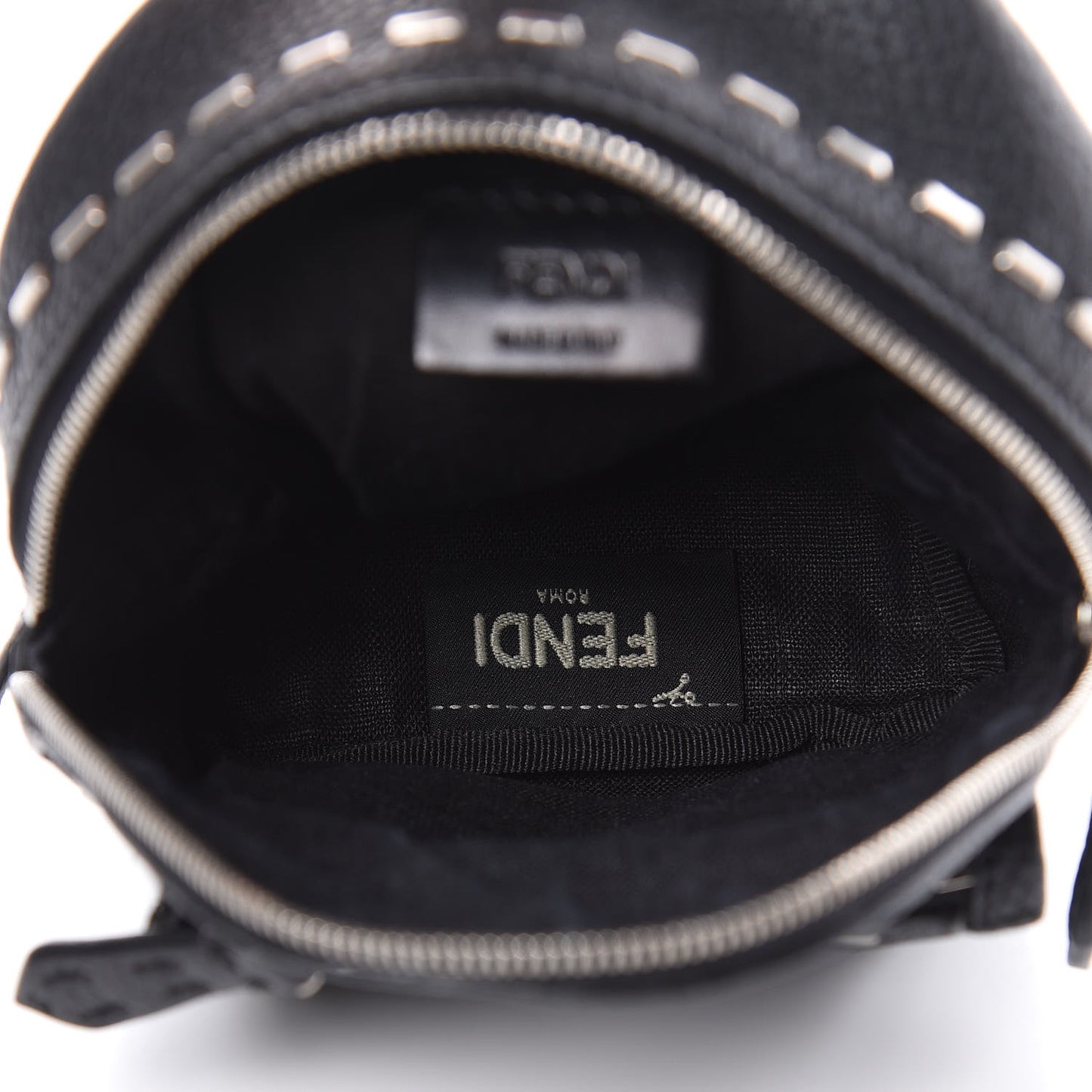 Cuoio Romano Metal Stitch Mini Backpack Charm Black