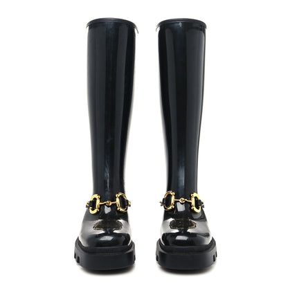 Gucci Rubber Horsebit Knee High Boots 36 Black 2 of 7