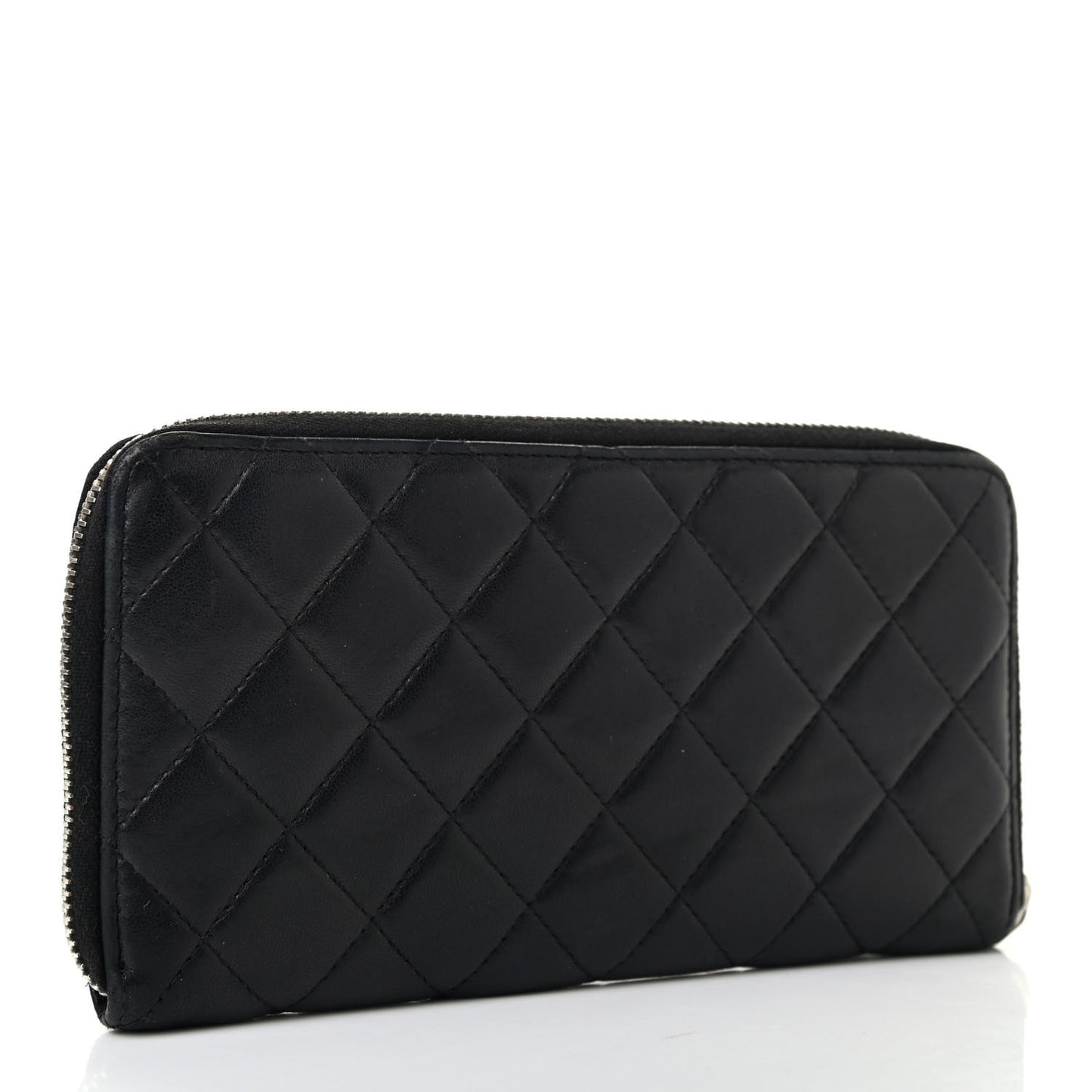 Lambskin Quilted Large Gusset Zip Around Wallet Black