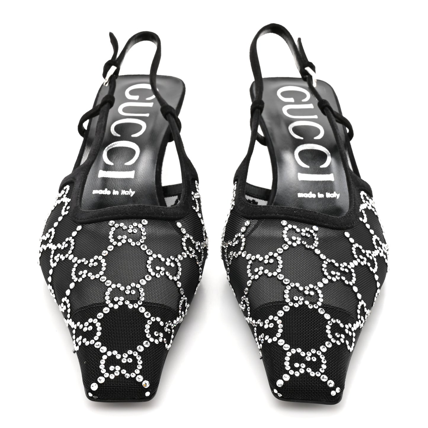 Tela Retino Kid Scamosciato Crystal GG Monogram Square G 35mm Slingback Pumps 38.5 Black