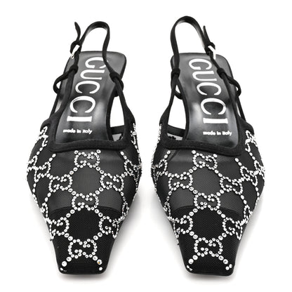 Gucci Tela Retino Kid Scamosciato Crystal GG Monogram Square G 35mm Slingback Pumps 38.5 Black 3 of 9