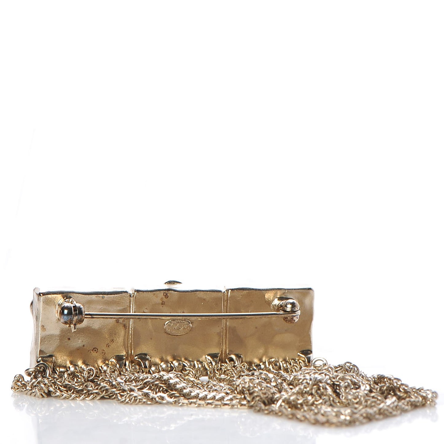 Enamel Crystal Multi Strand Chain Brooch Gold