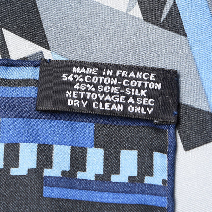 Hermes Silk Cotton Glitch Scarf 100 Navy Lake Bleu 6 of 6