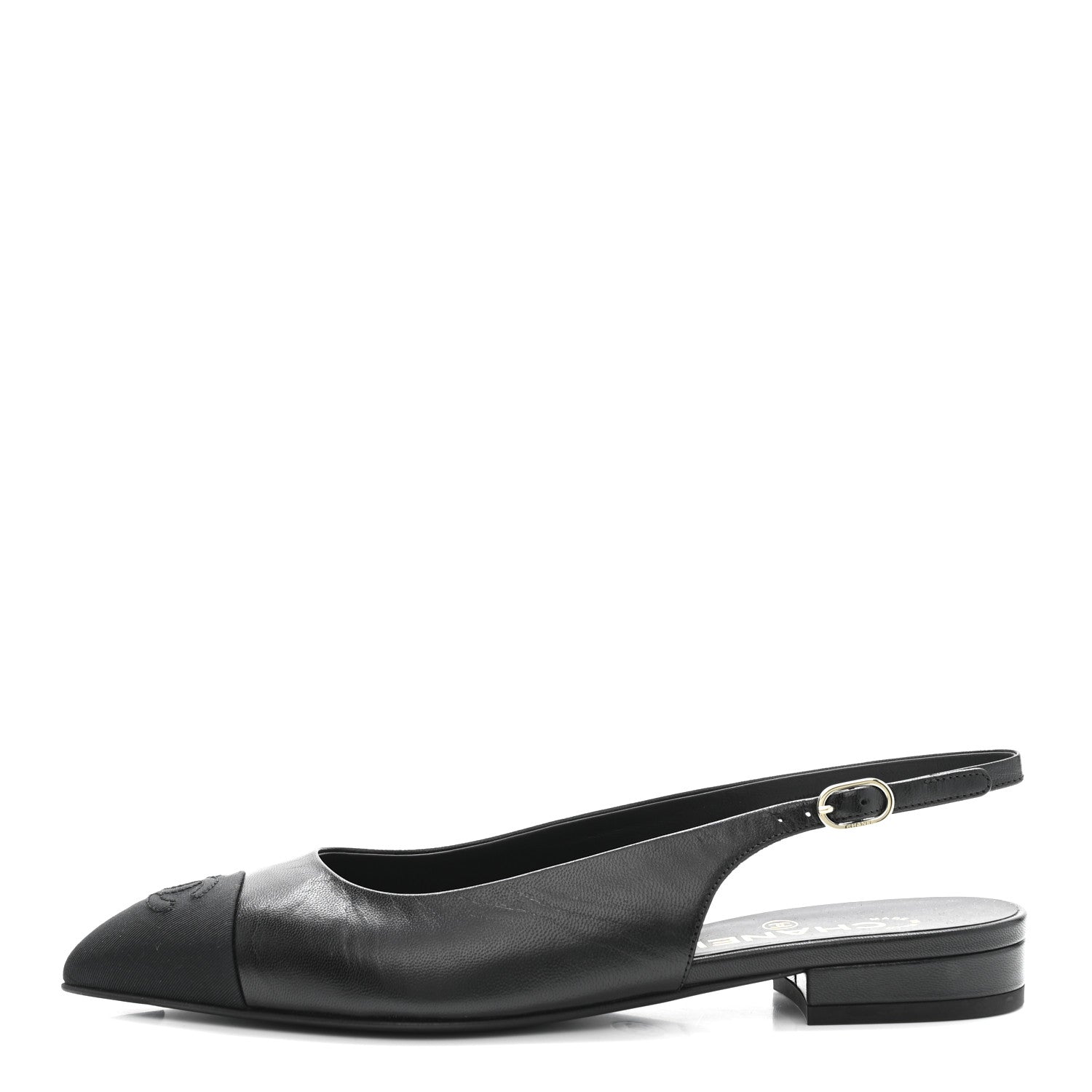 Chanel Goatskin Grosgrain Pointed Toe CC Slingback Flats 37 Black 1 of 11