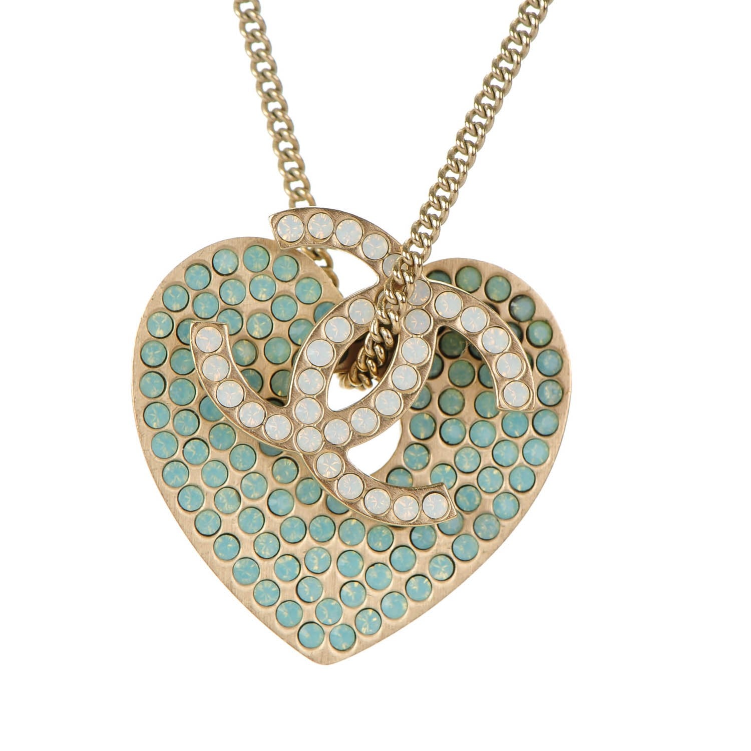 Chanel Crystal Heart CC Charm Necklace Gold 3 of 4