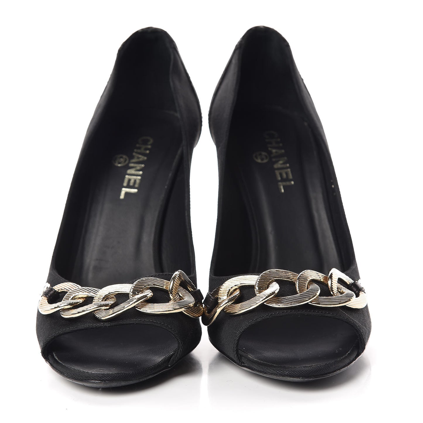 Nylon Lambskin Quilted Chain Peep Toe Pumps 37.5 Black