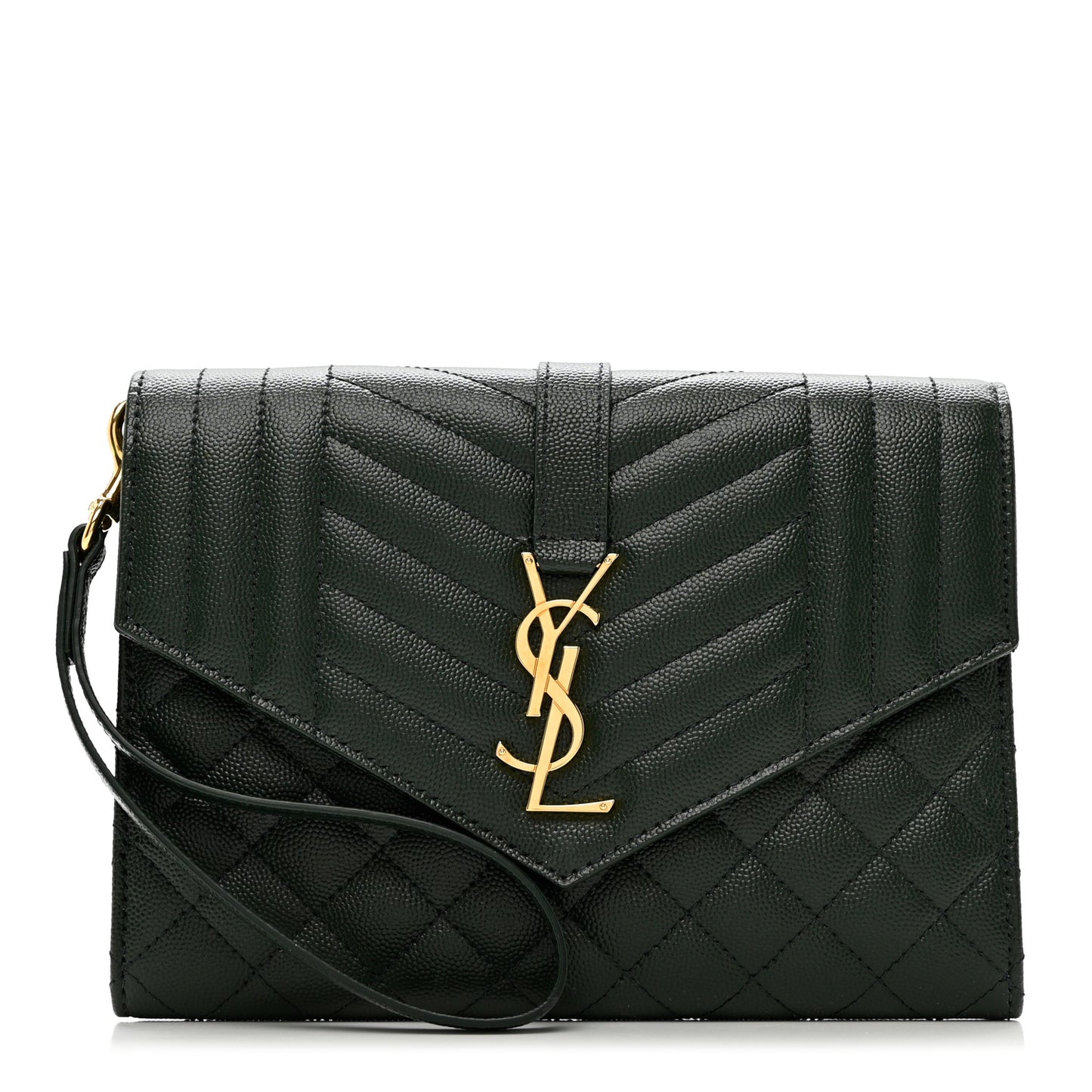 Grain De Poudre Textured Mixed Matelasse Triquilt Monogram Clutch Vert Fonce