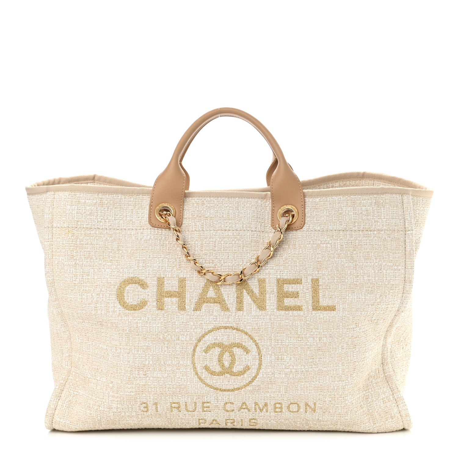 Chanel Canvas Large Deauville Tote Light Beige 1 of 10