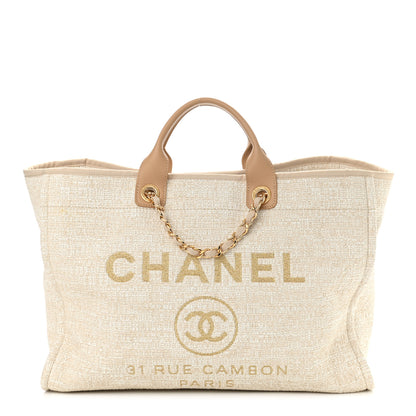 Chanel Canvas Large Deauville Tote Light Beige 1 of 10
