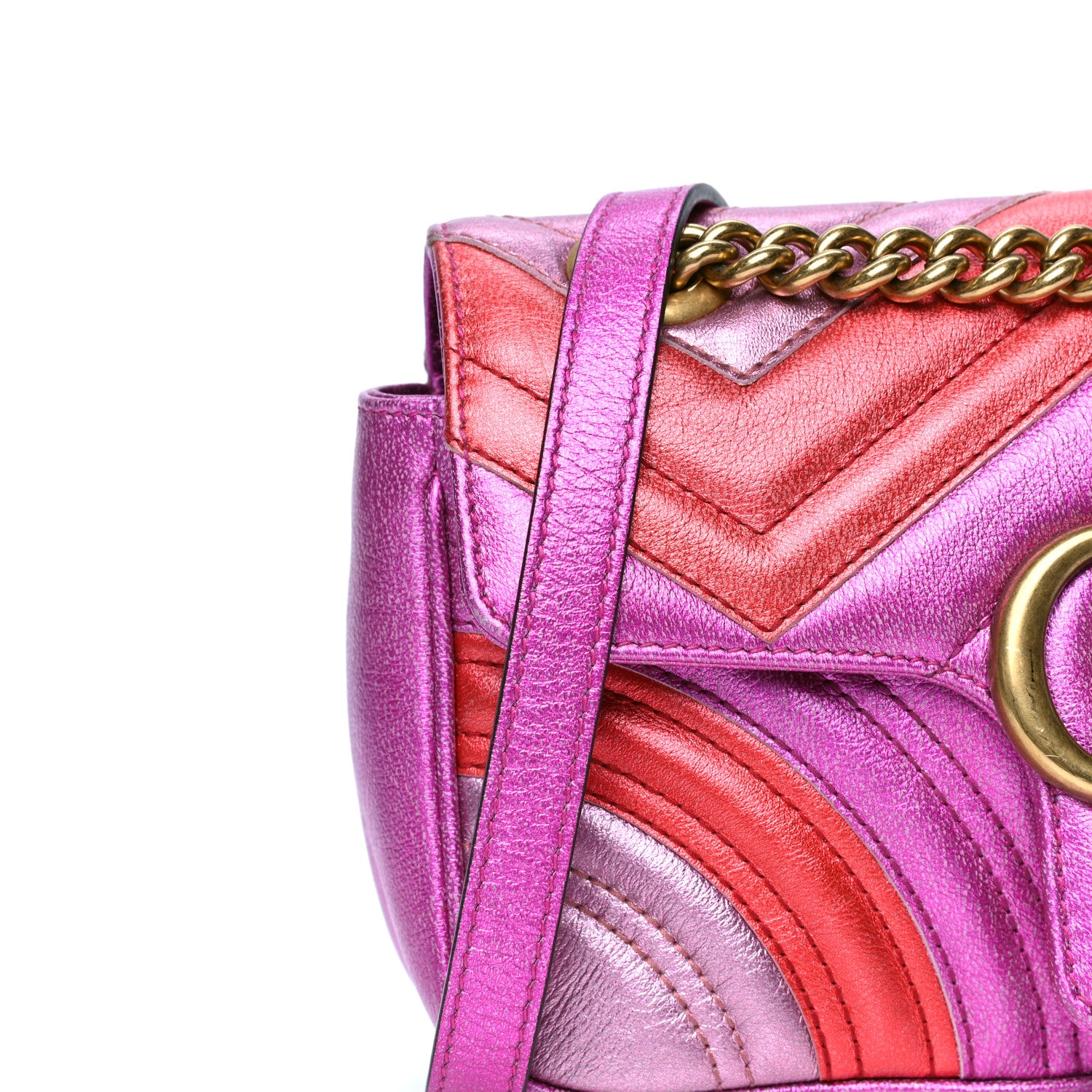 Gucci Metallic Calfskin Matelasse Mini GG Marmont Shoulder Bag Fuchsia 7 of 7