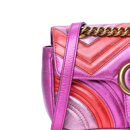 Gucci Metallic Calfskin Matelasse Mini GG Marmont Shoulder Bag Fuchsia 7 of 7
