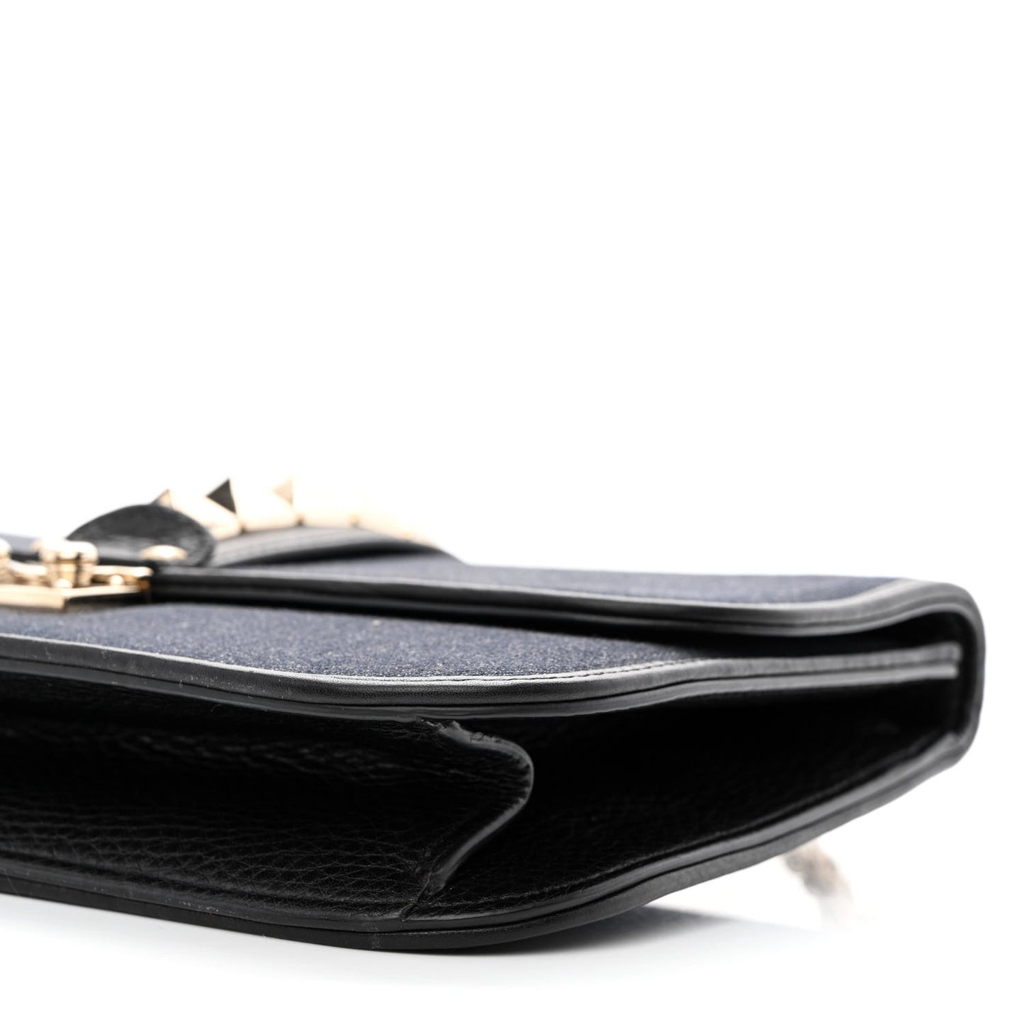 Denim Medium Glam Lock Rockstud Flap Deep Denim