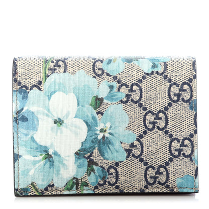 Gucci GG Supreme Monogram Blooms Card Case Wallet Beige Blue Navy Hibiscus Red 1 of 7