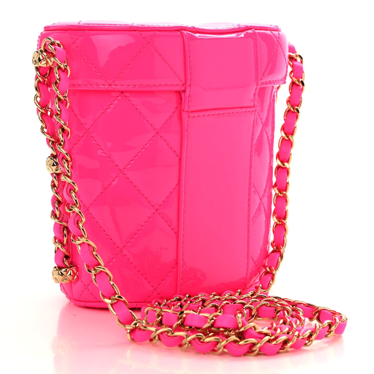 Patent Quilted CC Vani-Tea Case With Chain Neon Pink