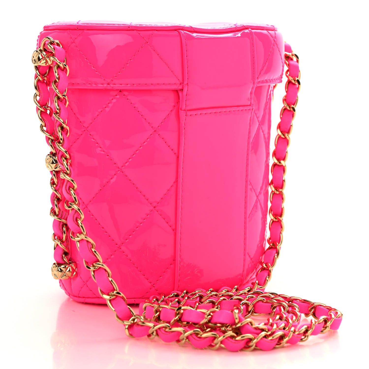 Chanel Patent Quilted CC Vani-Tea Case With Chain Neon Pink 3 of 9