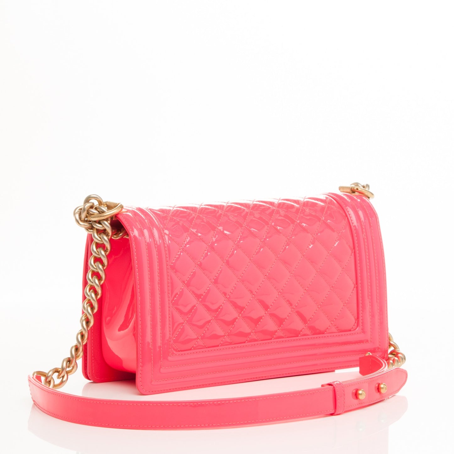 Patent Quilted Medium Boy Flap Pink