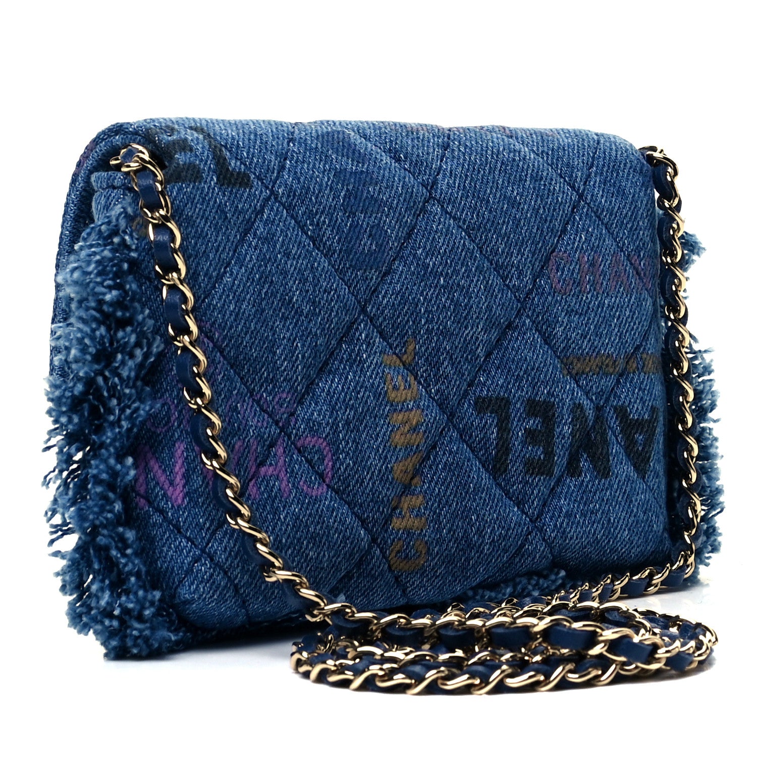 Chanel Denim Quilted Denim Mood Clutch With Chain Blue Multicolor 3 of 9