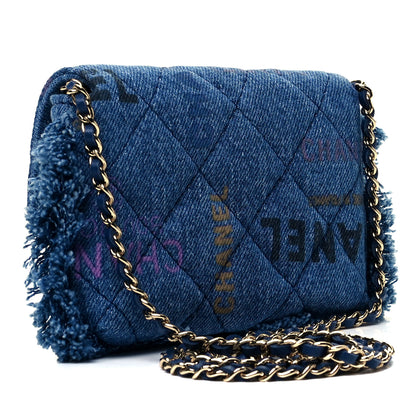 Chanel Denim Quilted Denim Mood Clutch With Chain Blue Multicolor 3 of 9