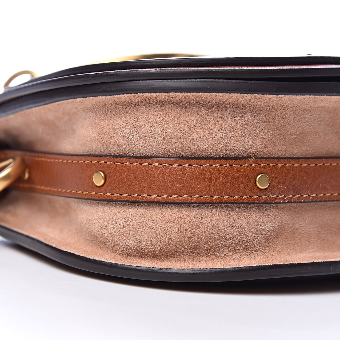 Calfskin Suede Floral Patchwork Small Nile Bracelet Bag Caramel