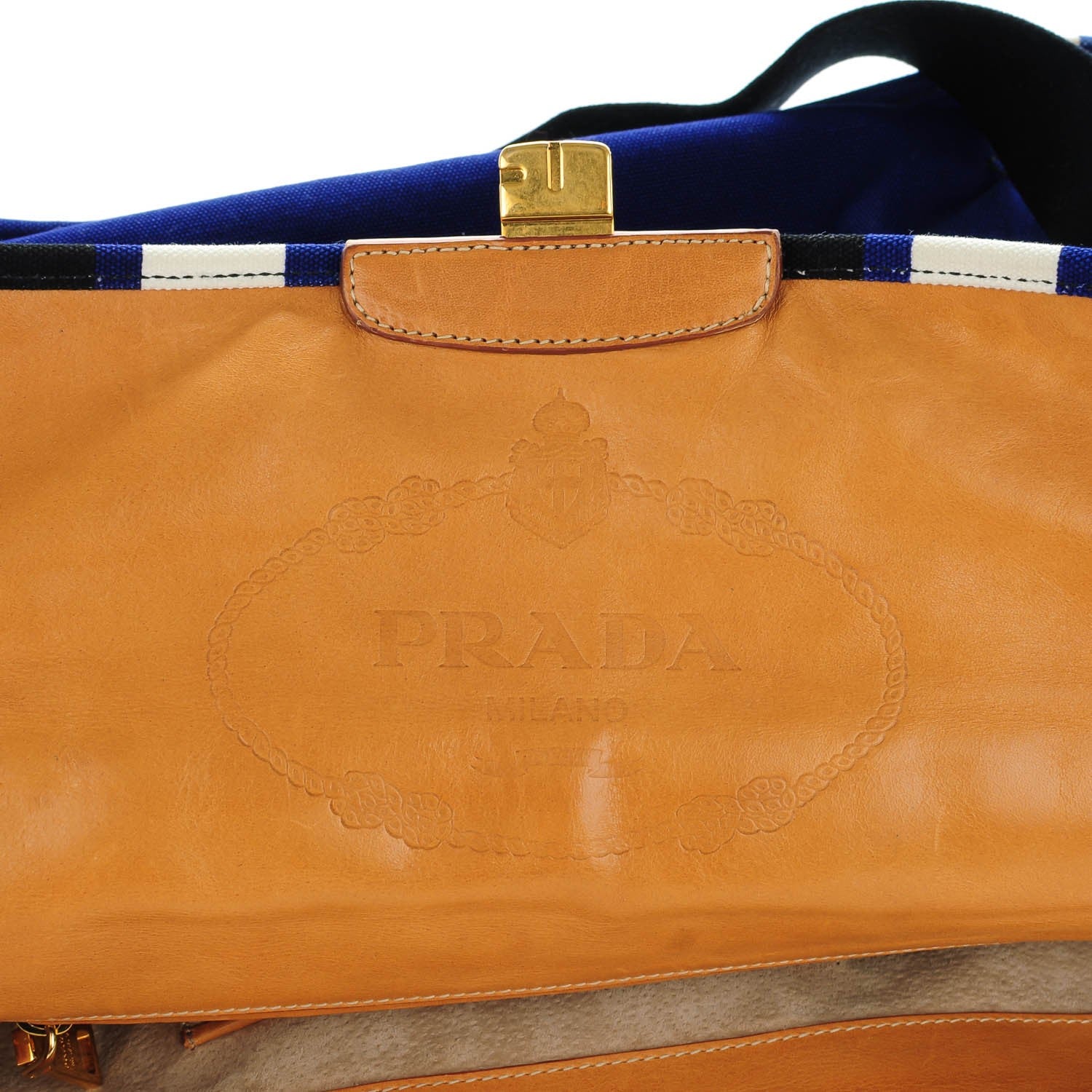 Prada Canvas Canapa Righe Striped Top Handle Satchel Cobalto 6 of 9