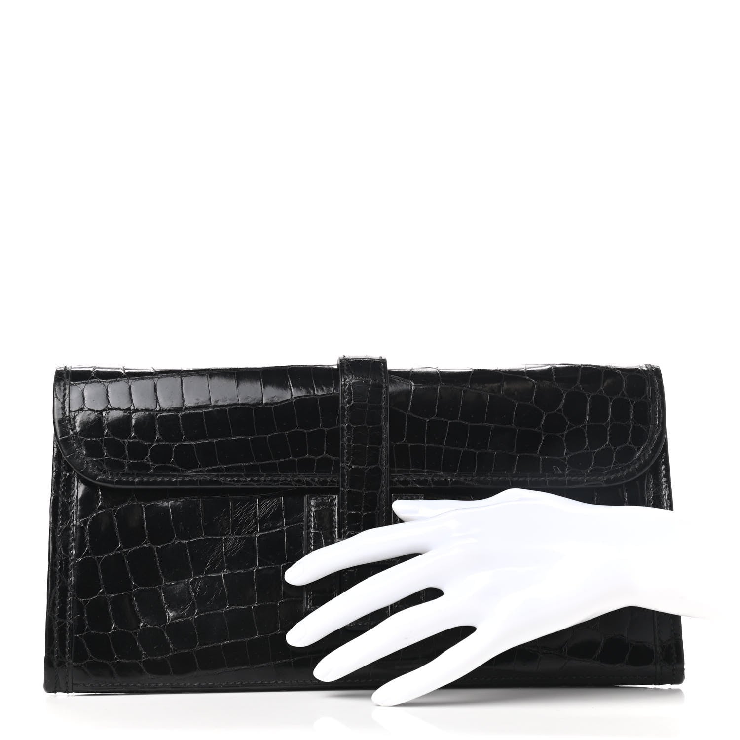 Hermes Shiny Niloticus Crocodile Jige Elan 29 Clutch Black 2 of 6