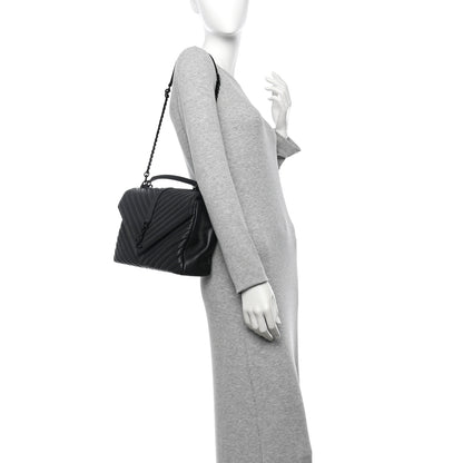 Saint Laurent Sheepskin Matelasse Chevron Monogram Monochrome Large College Satchel Black 2 of 12