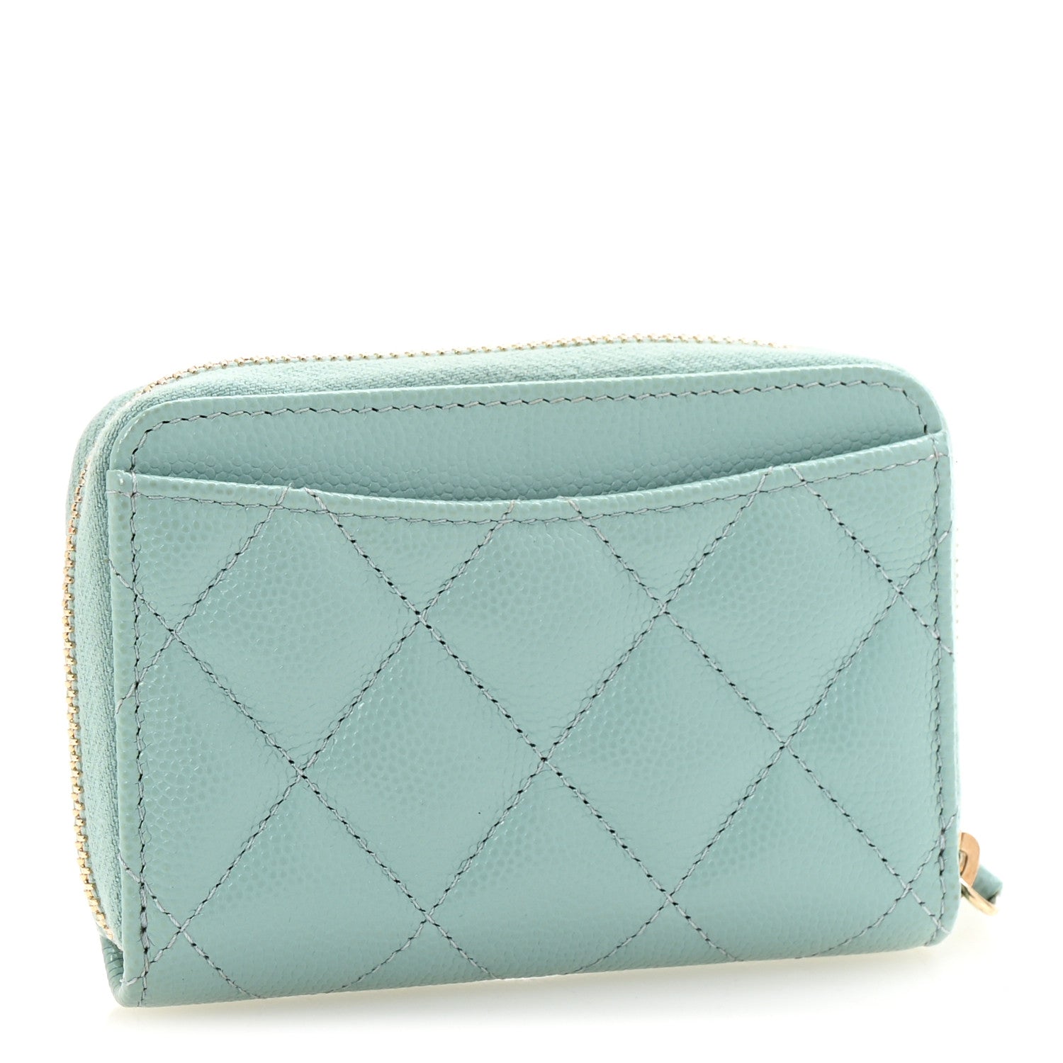 Chanel Caviar Quilted Zip Coin Purse Light Blue 3 of 10