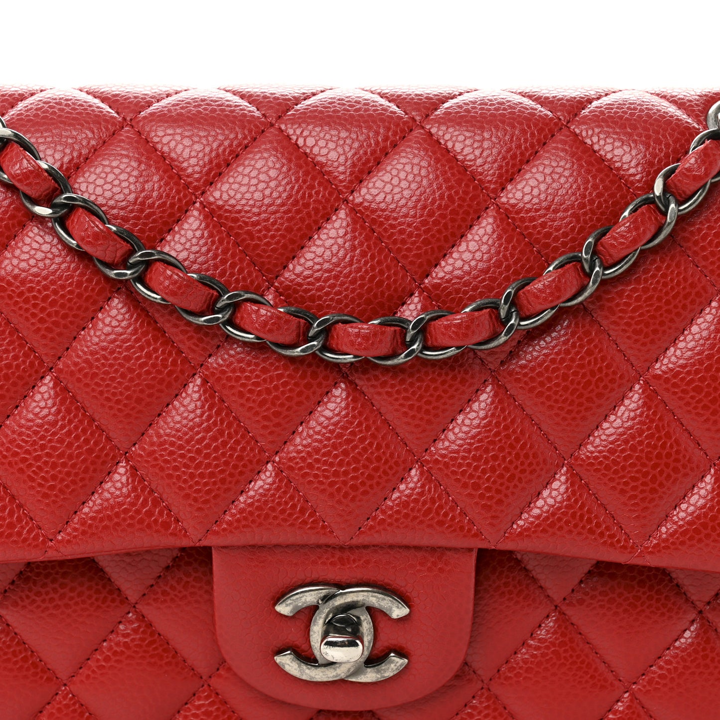 Caviar Quilted Medium Double Flap Red
