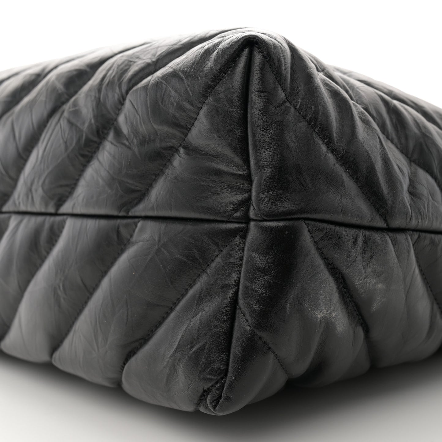 Crushed Calfskin Quilted Matte Black Hardware Large Crush Carry All Tote Bag Black