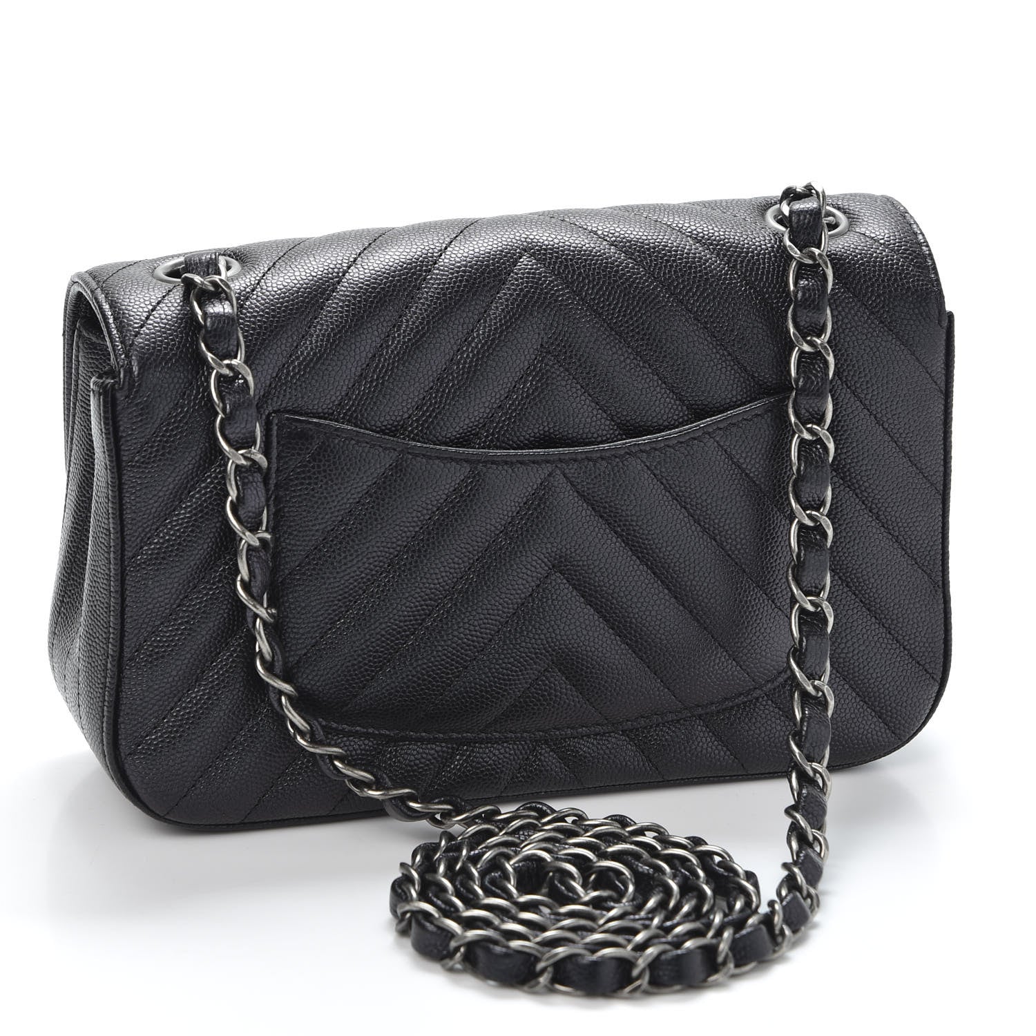 Chanel Iridescent Caviar Chevron Quilted Mini Rectangular Flap Black 2 of 10
