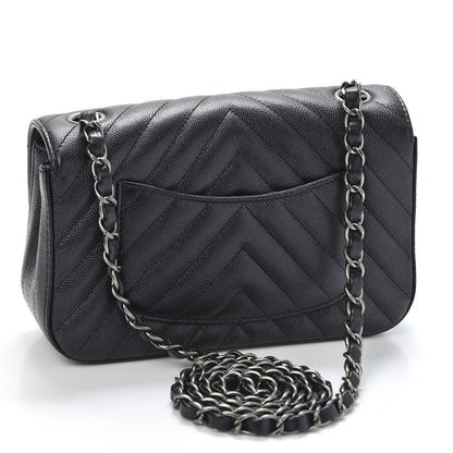 Chanel Iridescent Caviar Chevron Quilted Mini Rectangular Flap Black 2 of 10