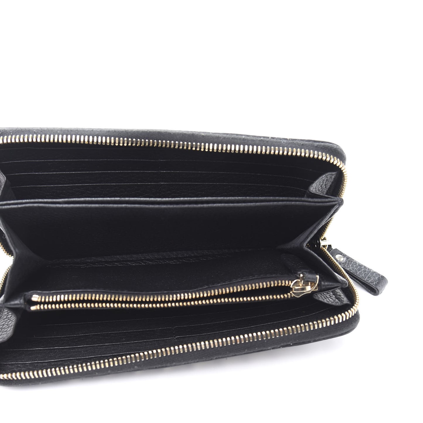 Pebbled Calfskin Rockstud Zip Around Wallet Black