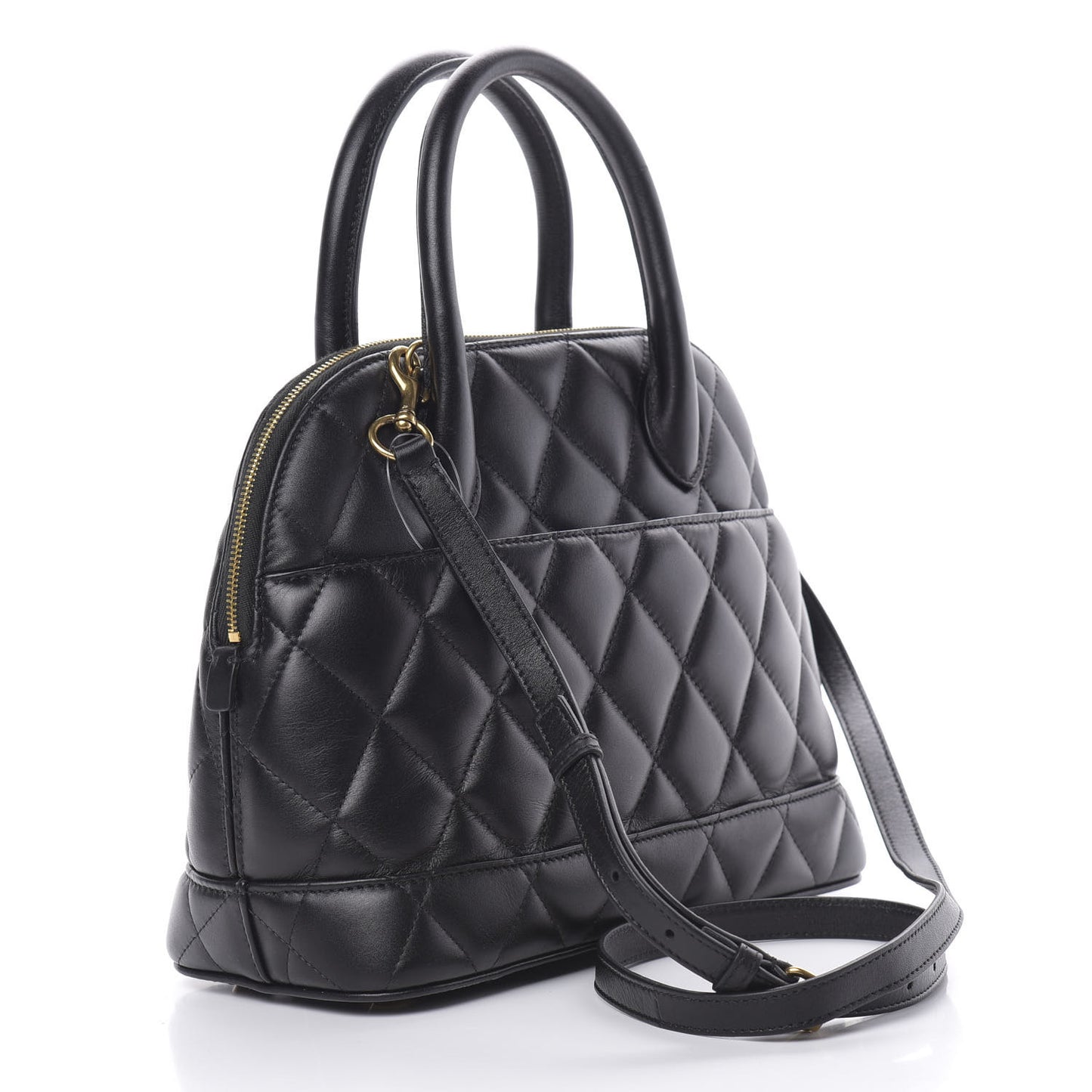 Nappa Calfskin Quilted Small Ville Top Handle Bag Black