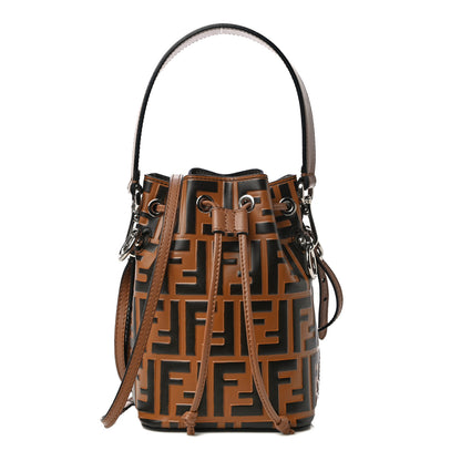 Fendi Vitello Liberty F is Fendi FF Embossed Mini Mon Tresor Bucket Bag Tobacco Black 1 of 9