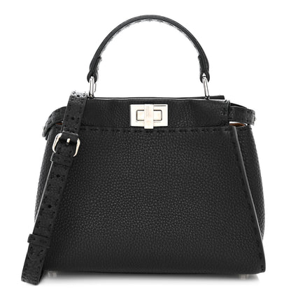Fendi Cuoio Romano Selleria Bi-Color Mini Peekaboo Iconic Satchel Black Mou 1 of 11