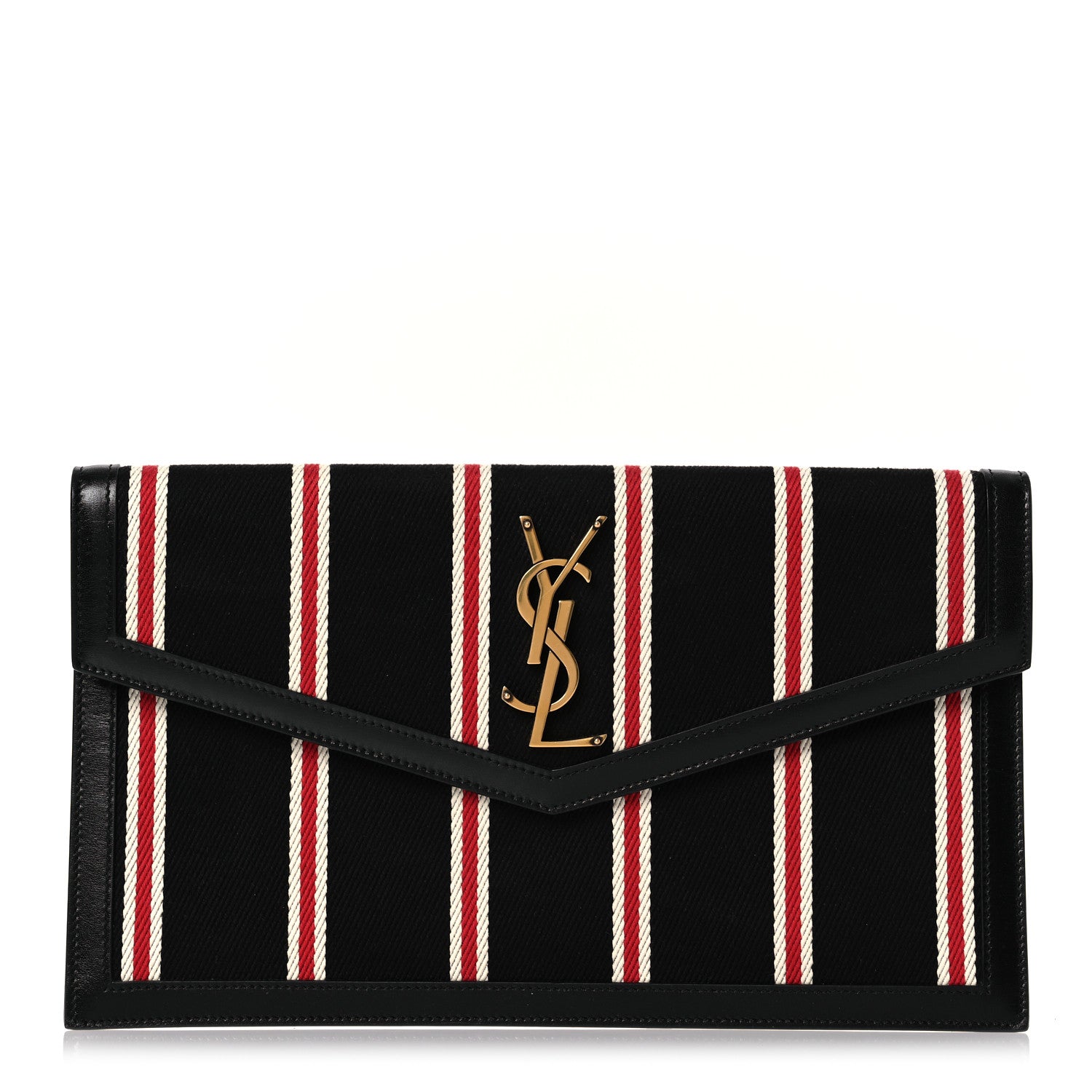Saint Laurent Canvas Striped Uptown Pouch Red Black 1 of 9