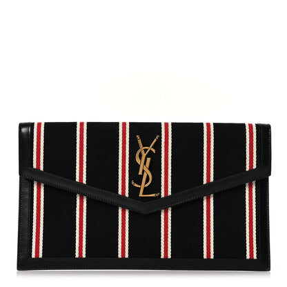 Saint Laurent Canvas Striped Uptown Pouch Red Black 1 of 9