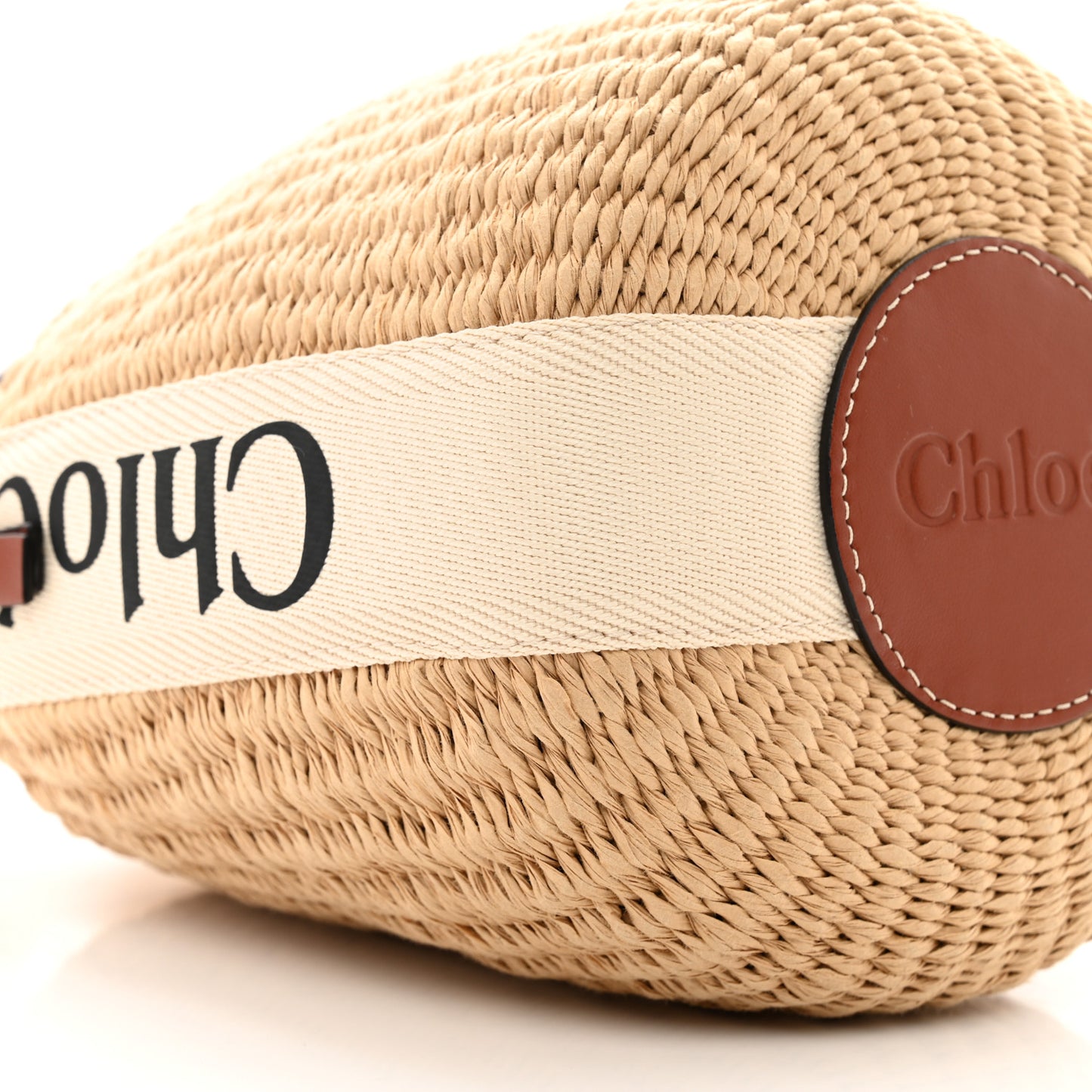 Raffia Calfskin Small Woody Basket Bag Brown