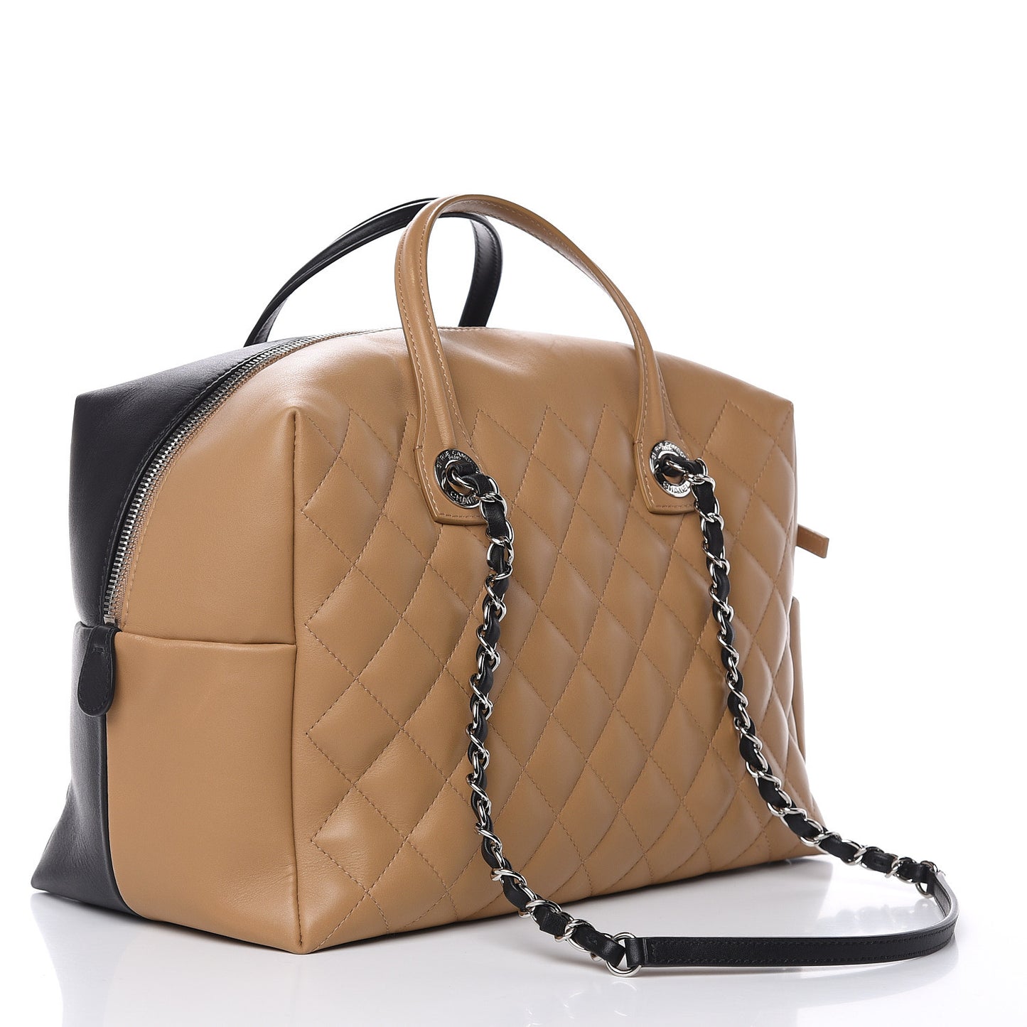Calfskin Quilted Feather Weight Bowling Bag Black Beige