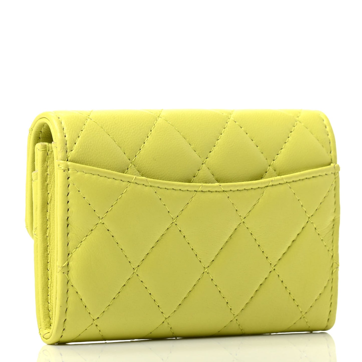Lambskin Quilted Flap Card Holder Wallet Yellow