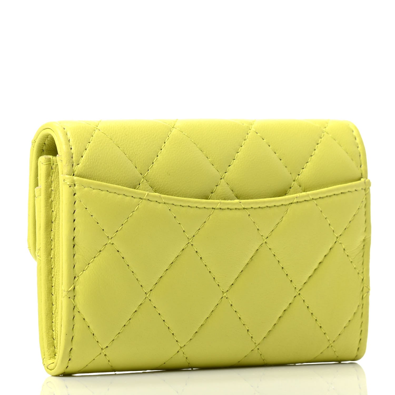 Chanel Lambskin Quilted Flap Card Holder Wallet Yellow 2 of 3