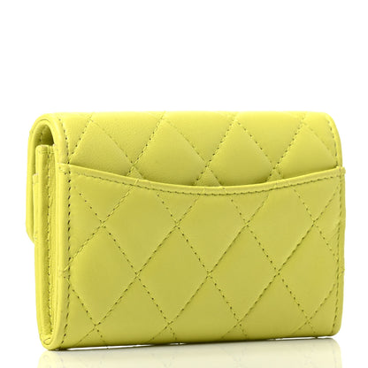 Chanel Lambskin Quilted Flap Card Holder Wallet Yellow 2 of 3