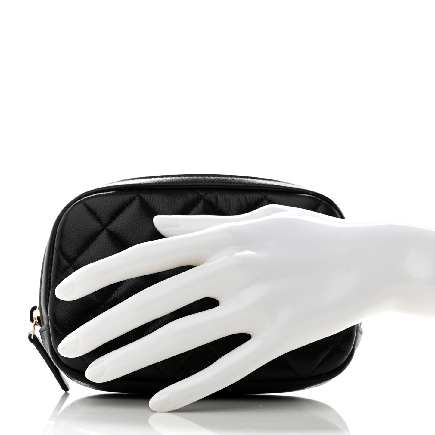 Caviar Quilted Small Curvy Pouch Cosmetic Case Black