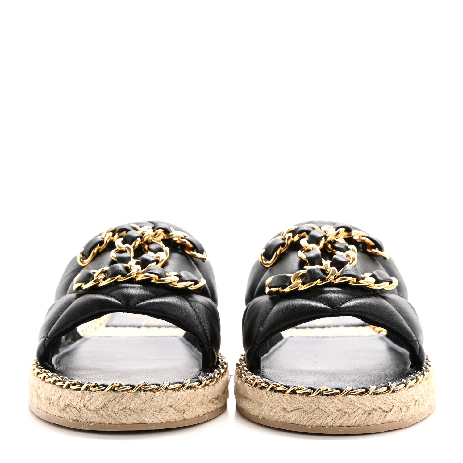 Chanel Lambskin Quilted CC Chain Espadrille Mules 39 Black Navy 2 of 12