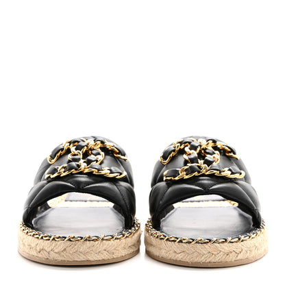 Chanel Lambskin Quilted CC Chain Espadrille Mules 39 Black Navy 2 of 12